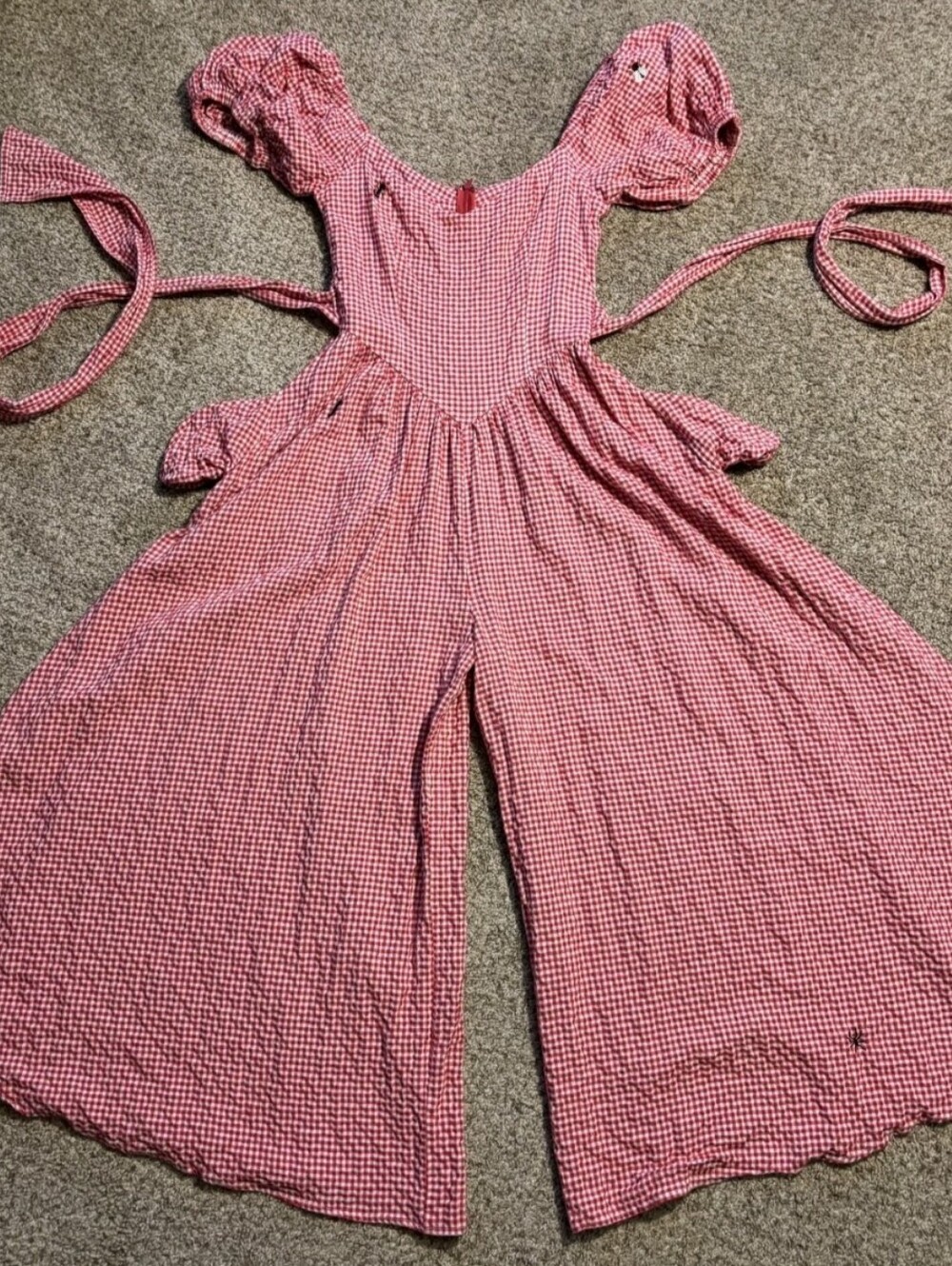 Fashion Brand Company I Love Bugs Ruined Picnic Red Gingham Wrap Jumpsuit, Small